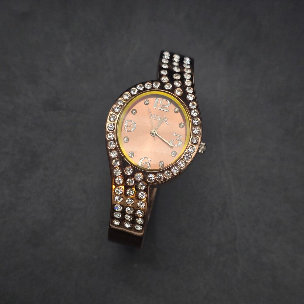 Voux Rhinestone Clamper Watch Gold Tone Womens Wrist Watch Works View 5